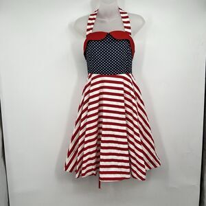 Tide Queen Womens S Rockabilly Red White Blue Halter Dress Fit Flare USA America